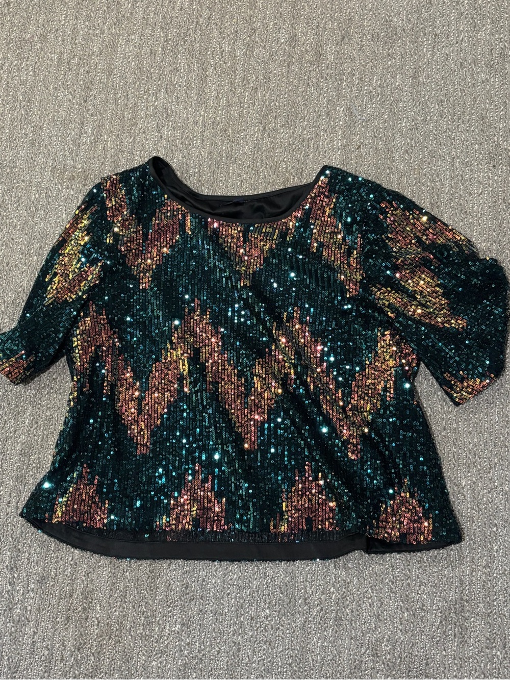 Skies Are Blue Teal and Rose Gold Sequin Chevron Top- Dillards